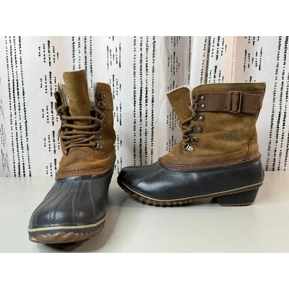 Sorel Women's Brown Leather Fancy Lace II Winter Snow Boots Size 10 Preppy Hike - Picture 12 of 15